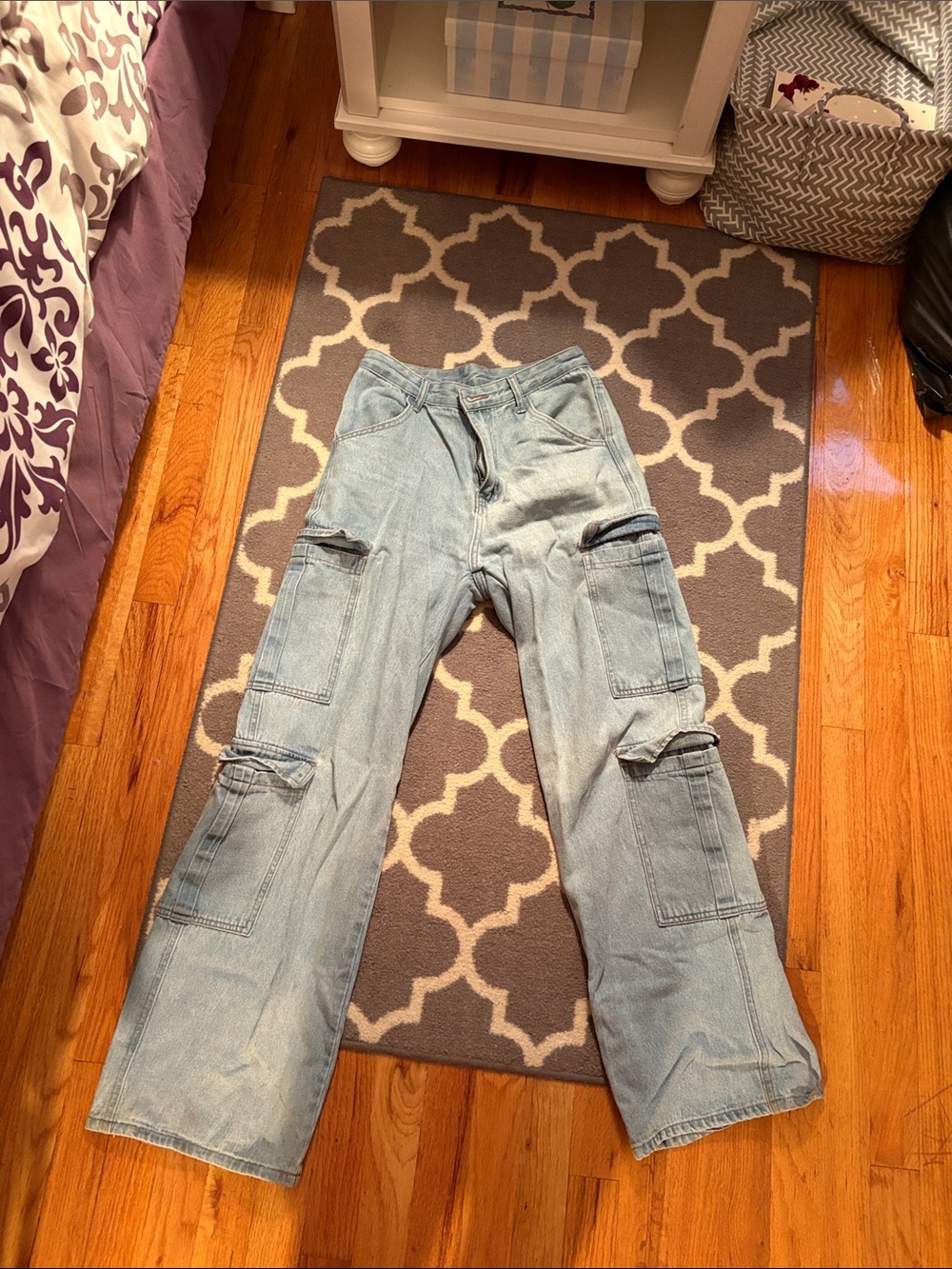 SHEIN Light Blue Cargo Wide-Leg Jeans